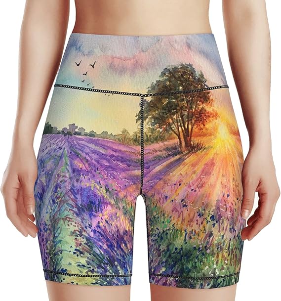 Women�s High Waist Yoga Shorts,Watercolor
