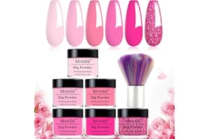 MNK66 6 Colors Dip Powder Set, Pink Glitter Christmas Dipping Powder Color Set, Glossy Nail Art Manicure DIY Salon Home Gift for Ladies (YYSDDPS-No.10-6PCS)