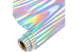 GIRAFVINYL Holographic Permanent Vinyl 12" x 10ft Easy to Weed Silver Holographic Vinyl for DIY Home Outdoor Christmas Decor, Glossy Rainbow