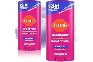 Lume Deodorant Plus Sweat Control - Smooth Solid Stick - Extra Strength Antiperspirant - 72 Hour Odor And Sweat Control - Baking Soda Free, Skin Loving - 2.6 ounce (Soft Powder) Pack of 2