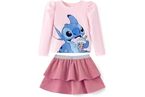 Disney Frozen Elsa Stitch Princess Minnie Toddler Girl 2 Piece Outfit Puff Sleeve Top & Sparkly Skirt Set Birthday Dress 2-9Y