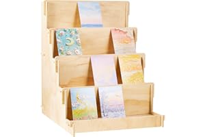 Barydat Wooden Card Display Stand Stationary Organizer Sticker Stand for Vendor Crafts Greeting Card Organizer Rack Retail Display Holder(14.57 x 14.96 x 20.47 Inch (4 Tier),Wood)