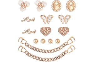 Nfvjfxz 18Pcs Bling Gold Shoe Charms for Women Cute Clog Sandals Accessories with Rhinestones Faux Pearl Butterfly Golden Cha