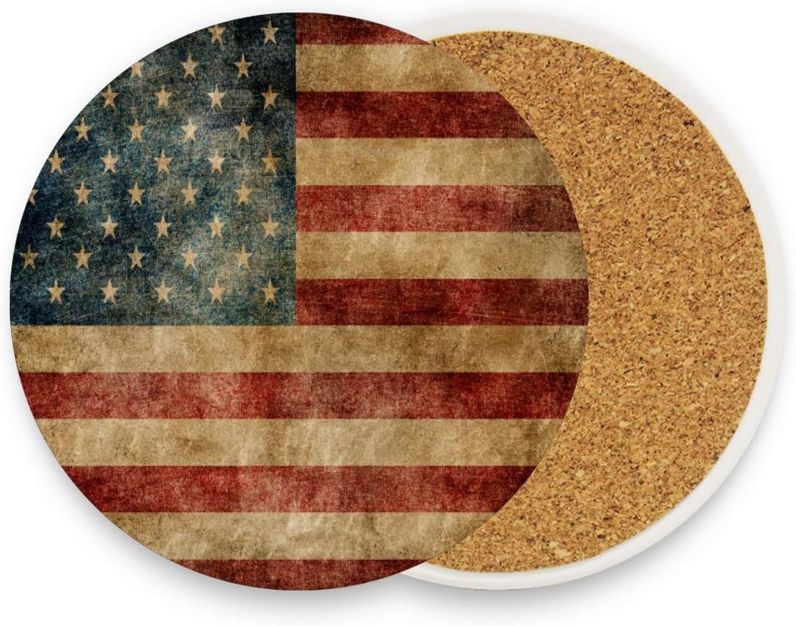 Amazon.de: Untersetzer mit amerikanischer Flagge im Vintage-Stil, rund