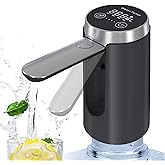KIARYUOLL Water Dispenser for 5 Gallon Bottle, Rechargeable Water Pump - Foldable Water Spout for 5 Gallon Bottle, Long-Lasting,Smart LED Display, Portable Water Dispenser for Home & Outdoor (Black)