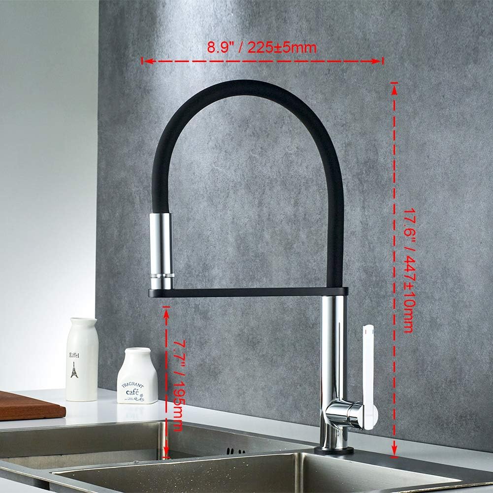 GRIFEMA DOVER-G14002B LED Kitchen Sink Mixer Tap with Super Flexible Spout, 3 Color Changes, 3/8 Inch Hose, Chrome/Black - Image 3