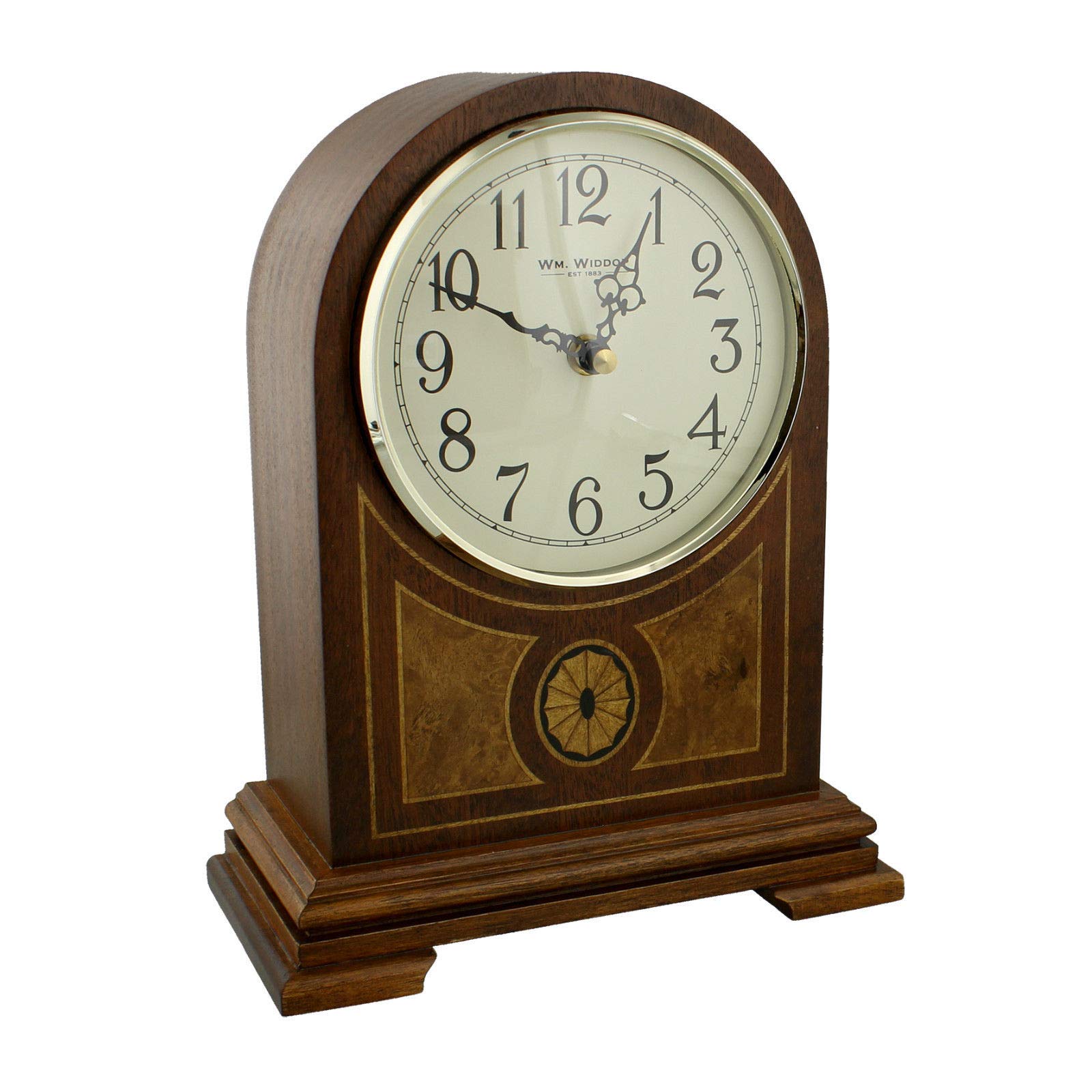 Wooden Arched Inlaid Case Quartz Mantel Clock With Arabic Numbers and Westminster Chime by WBL