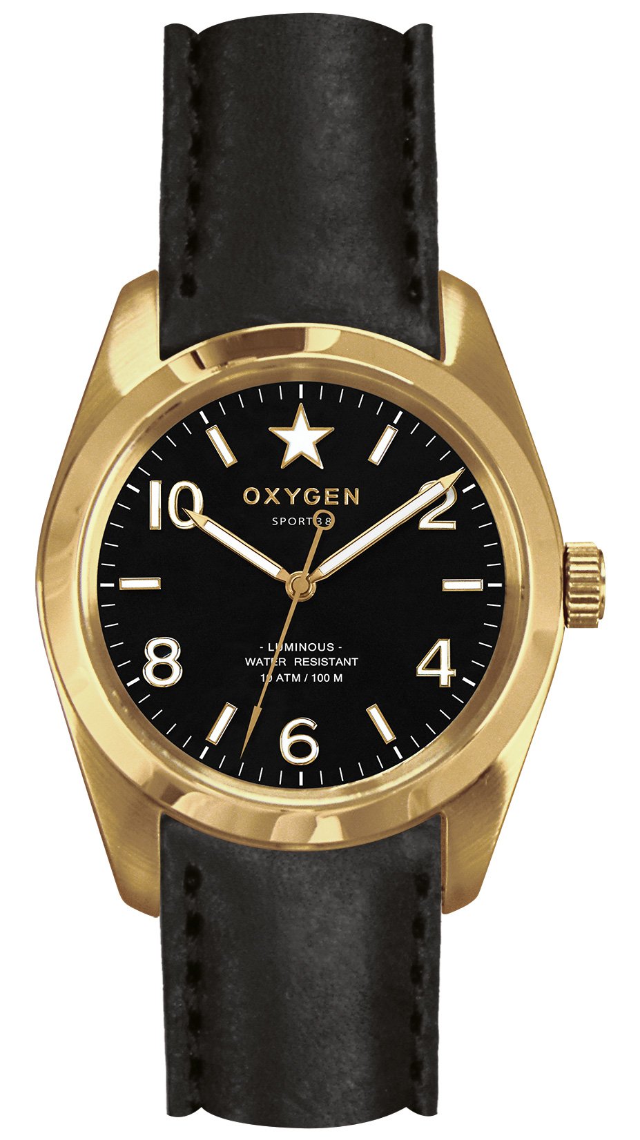 Oxygen Lingot 38 Ladies Quartz Watch with Black Dial Analogue Display and Black Leather Strap EX-S-LIN-38-CL-BL