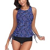 WOWENY High Neck Tankini Tops Only bathing suit tops for women Tummy Control swim tops UPF 50+ Swimsuit Top No Bottom