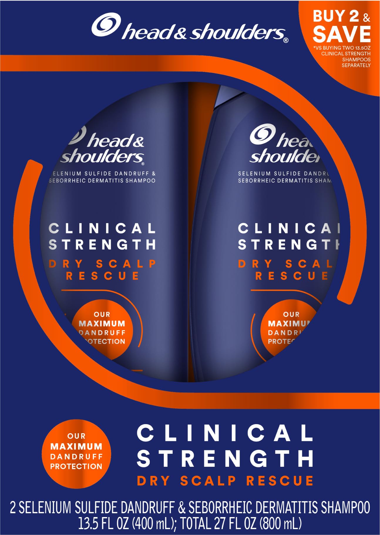 Head & Shoulders Clinical Dandruff Defense + Dry Scalp Rescue Shampoo 13.5 oz Twin Pack