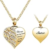 LuxglitterLin Gold Heart Cremation Jewelry for Mom Papa Sister Ashes Angel Wing Urn Necklace Memorial Keepsake Pendant Jewelry
