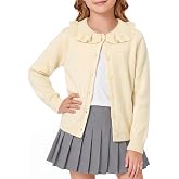 Haloumoning Girls Cardigan Sweater Ruffled Peter Pan Collar Sweaters 5-14Y | Kids Long Sleeve Button Up Knit Sweater, Ruffle Trim Warm and Soft Spring Fall Outwear