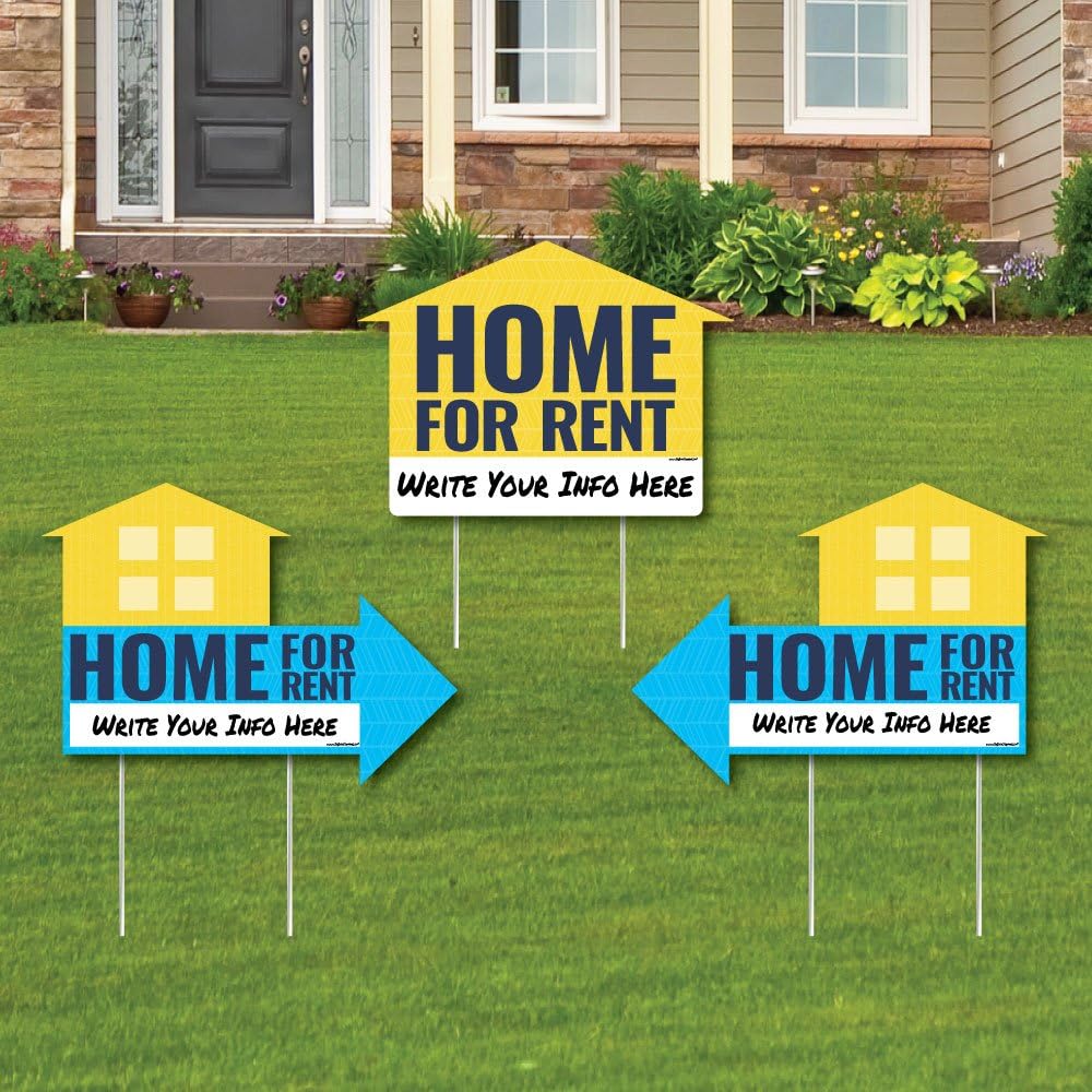 Home for Rent Signs - Yard Sign with Stakes - Double Sided Outdoor Lawn Sign - Set of 3