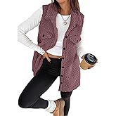 FOTKLAX Women's Fleece Sherpa Vest Trendy Long Vests Sleeveless Jacket Oversized Trendy Button Down In Fall And Winter