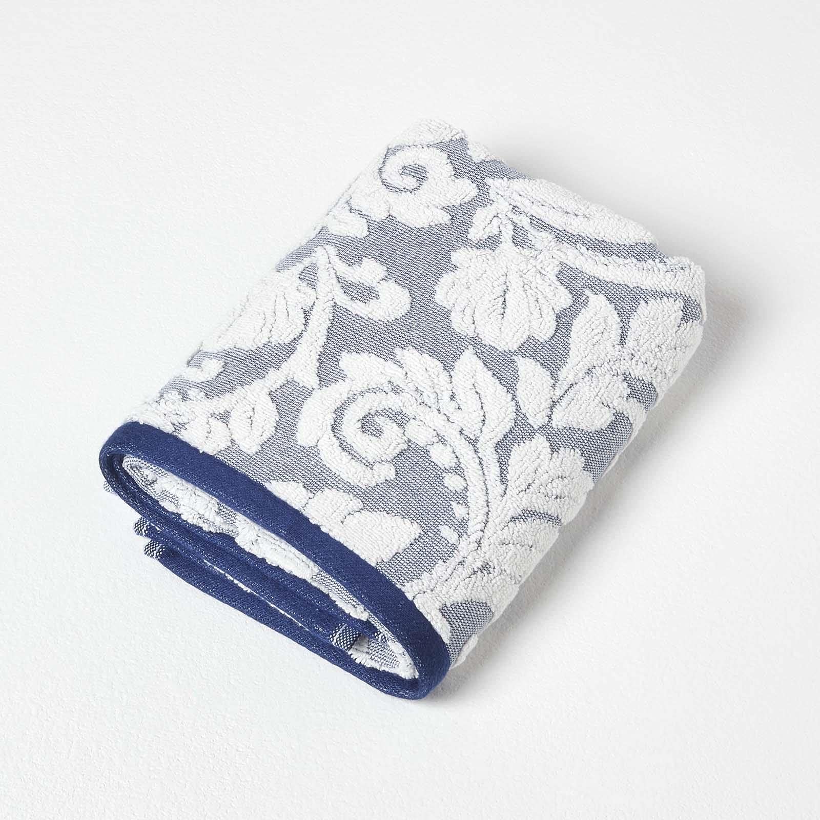 Homescapes Navy Guest Towel - 100% Turkish Cotton Patterned Large, Super Soft & Absorbent Extra Thick 600GSM Blue Towel For Bathroom