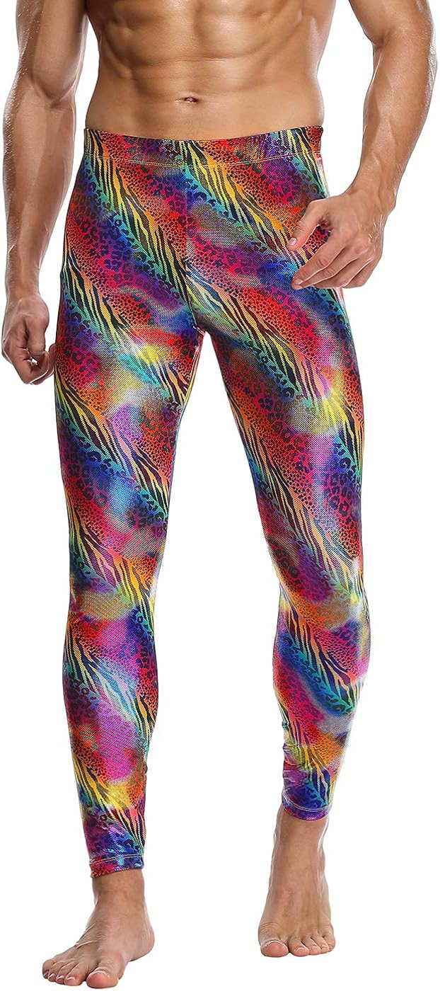 HDE Mens Holographic Meggings; Leggings for Halloween Costume, Disco, Festival: Clothing