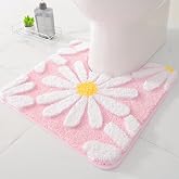 QJHOMO Pink U Shaped Toilet Rug Cute Daisy Contour Bathroom Mat 20