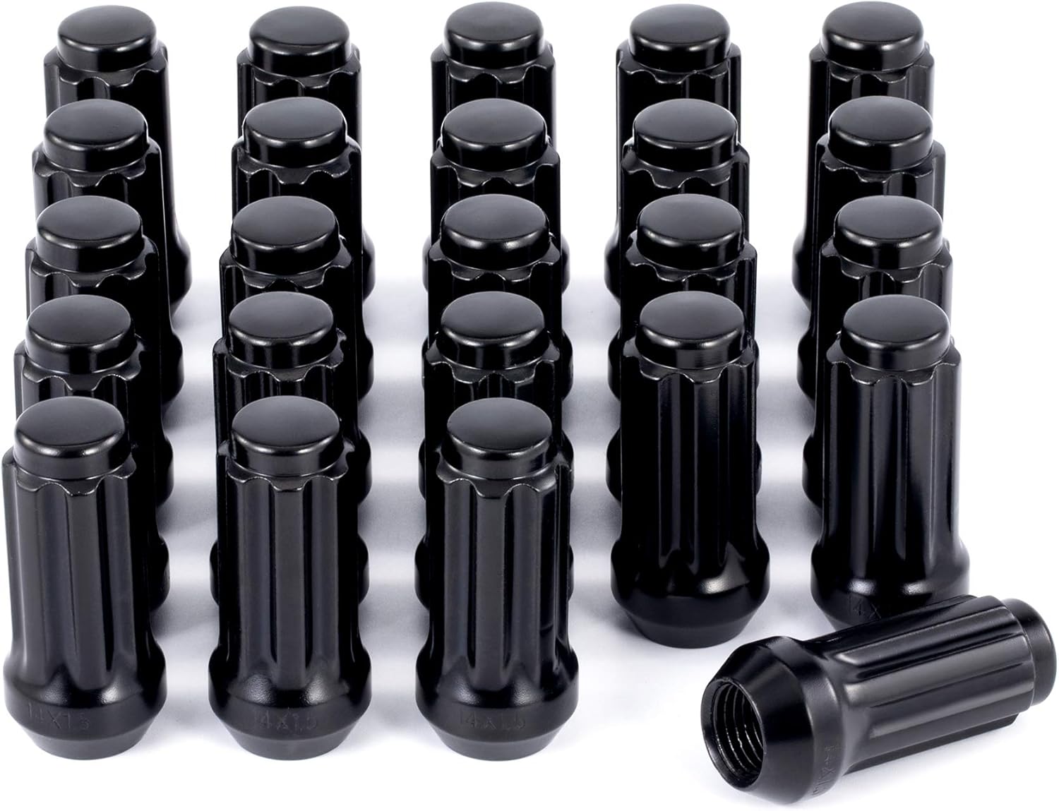 24-Piece M14x1.5 Lug Nuts Black with Spline Tuner, XL 2 inches Length Conical Aftermarket Wheel Nut, Compatible with Chevy GMC Ford Cadillac Lincoln SAAB Saturn Silverado 1500 Savana: Automotive