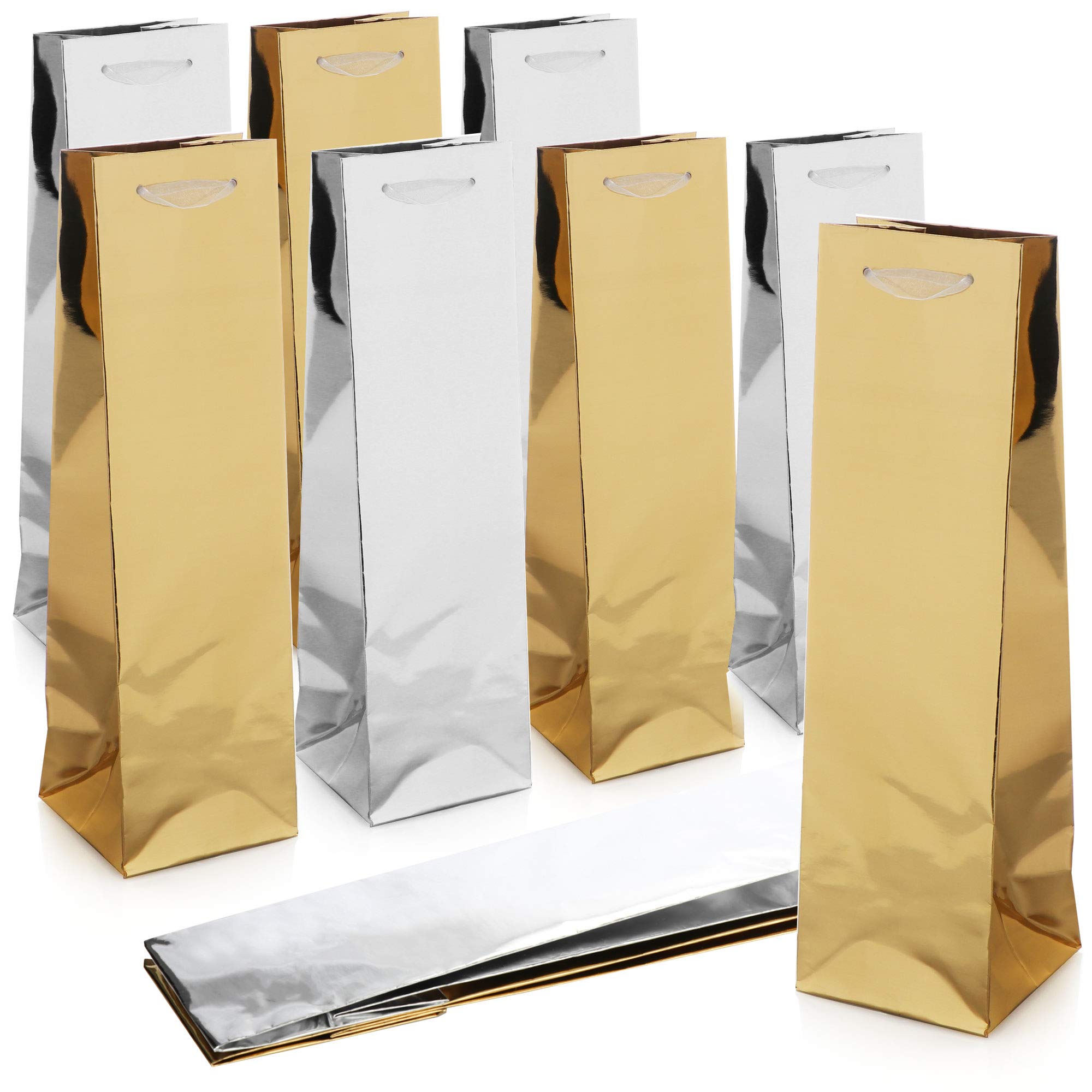 COM-FOUR® 10x gift bag with Christmas motif - gift bag for wine and champagne bottles - bottle bag for Christmas & Santa Claus [selection varies] (10 pieces - metallic silver-colored gold-colored)