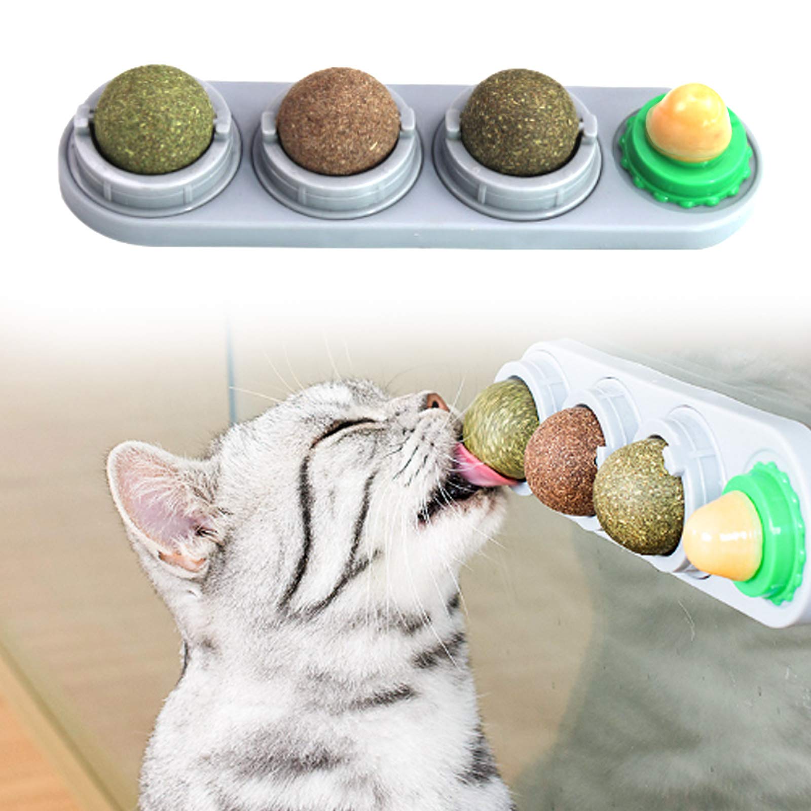 RBNANA Catnip Balls Toy for Cats, Catnip Edible Balls Natural Rotatable Licking Treats Toys for Cats Kitten Kitty (Gray)