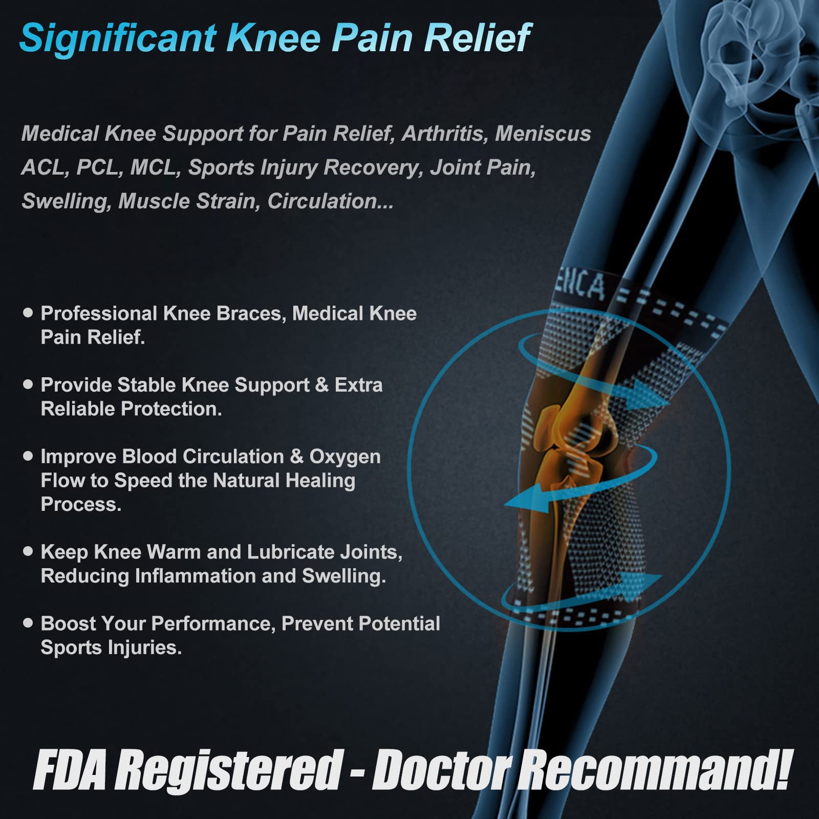 NEENCA Knee Brace for Women & Men, Medical Knee Support with Patella Pad & Side Stabilizers, Knee Compression Sleeve for Knee Pain, Meniscus Tear, ACL, Joint Pain, Runner, Workout - FSA/HSA Eligible