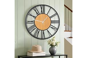 24'' Extra Large Farmhouse Wall Clock, Vintage Wall Clock with Metal Frame for Living Room, Dining Room, Bedroom, Office Deco