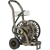 GOFORWILD Heavy Duty Steel Garden Hose Reel Cart with Wheels | Holds 200ft of 5/8 Hose, Storage Basket, Anti-Tip Design, Mobile Water Reel for Lawn, Yard, Garden