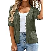 PRETTYGARDEN Women's Lightweight Spring Cardigans 2026 Short Sleeve Crochet Knit Sweater Tops Summer Beach Vacation Clothes