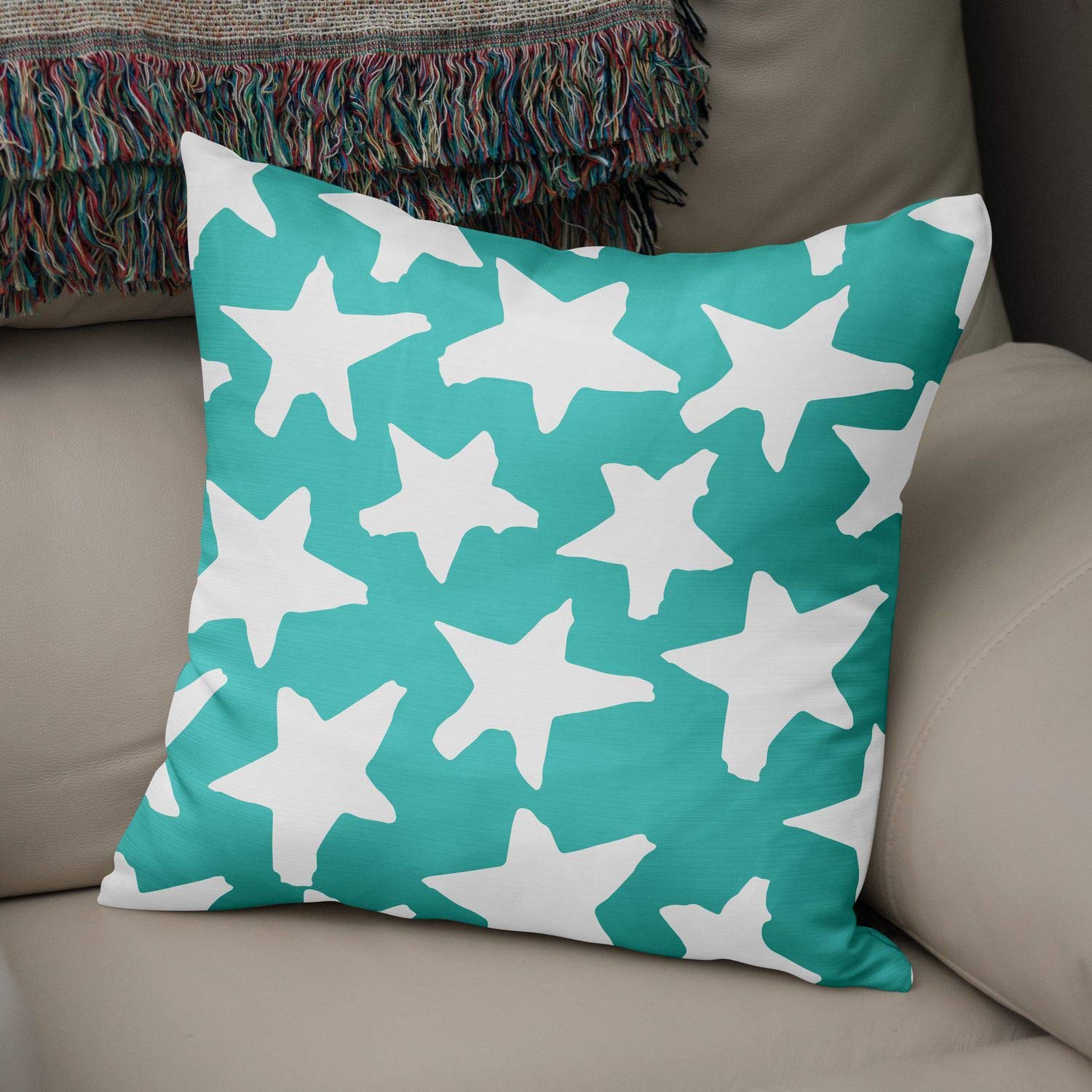 Bonamaison Decorative Cushion Cover Turquoise & White, Throw Pillow Covers, Home Decorative Pillowcases for Livingroom, Sofa, Bedroom, Size: 50x50 Cm - Designed and Manufactured in Turkey