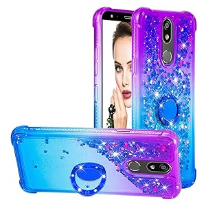 Tom's Village Clear Glitter Liquid Cover for LG K40/LG K10 2019 Color-Gradient 360° Ring Kickstand Bling Shiny Sparkling Moving Flowing Sequins Shockproof Flexible Soft TPU Bumper Protector Purple