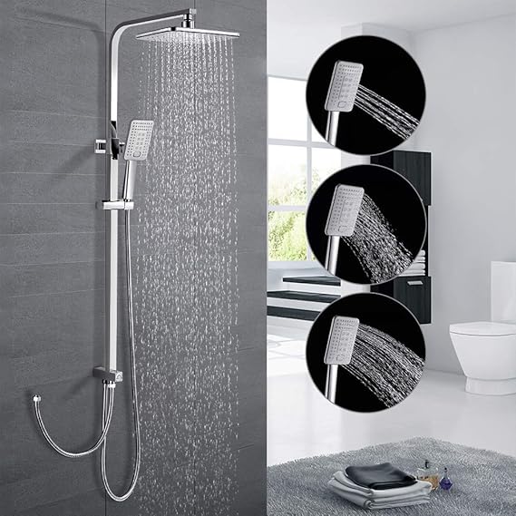 Duschsystem Mit Regendusche 20x20cm - Komplettset Mit Handbrause Und Verstellbarer Stange