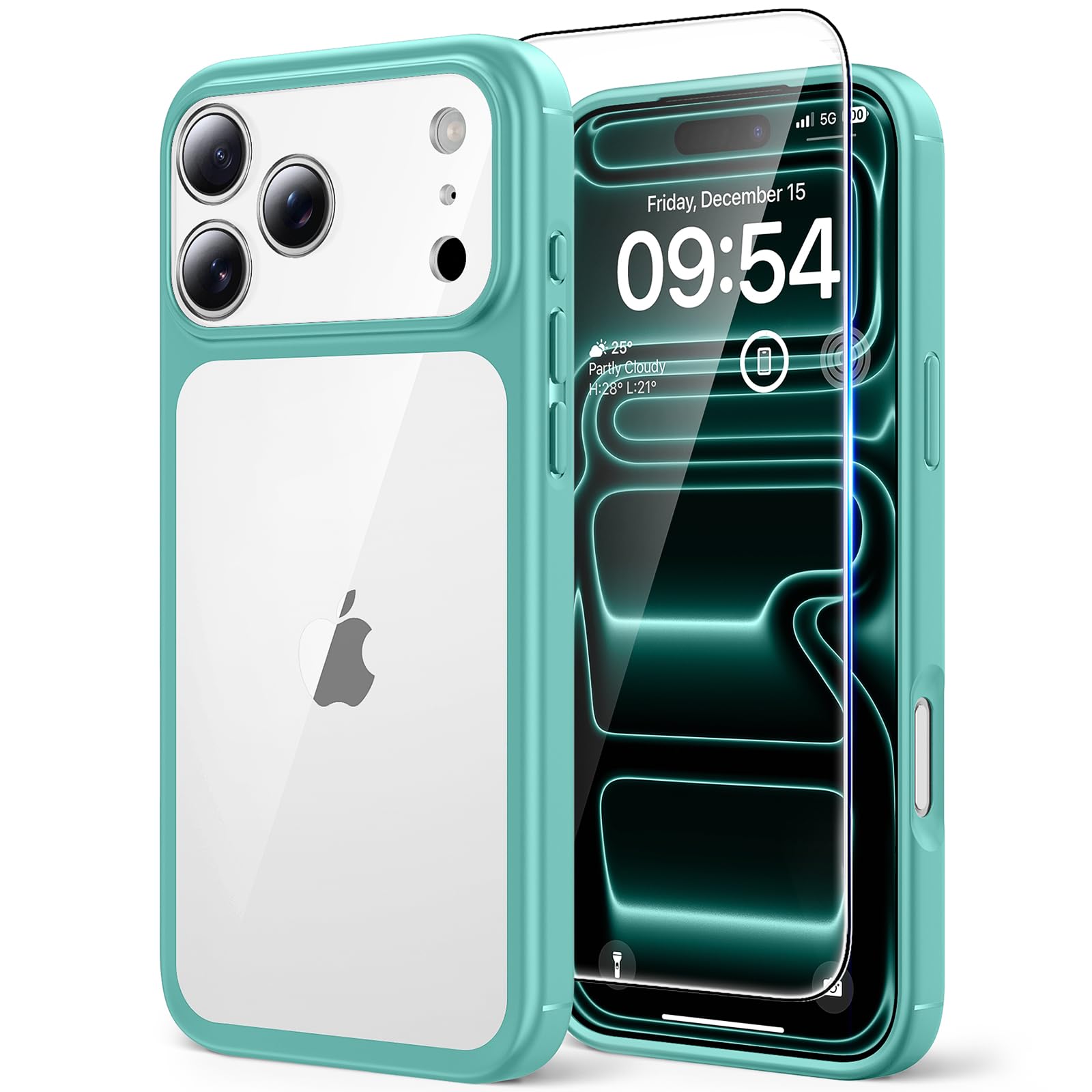 Photo 1 of TAURI for iPhone 17 Pro Case, Full Camera Protection with Screen Protector, Anti-Yellowing Military-Grade Protection Shockproof Slim Phone Case for iPhone 17 Pro, Green