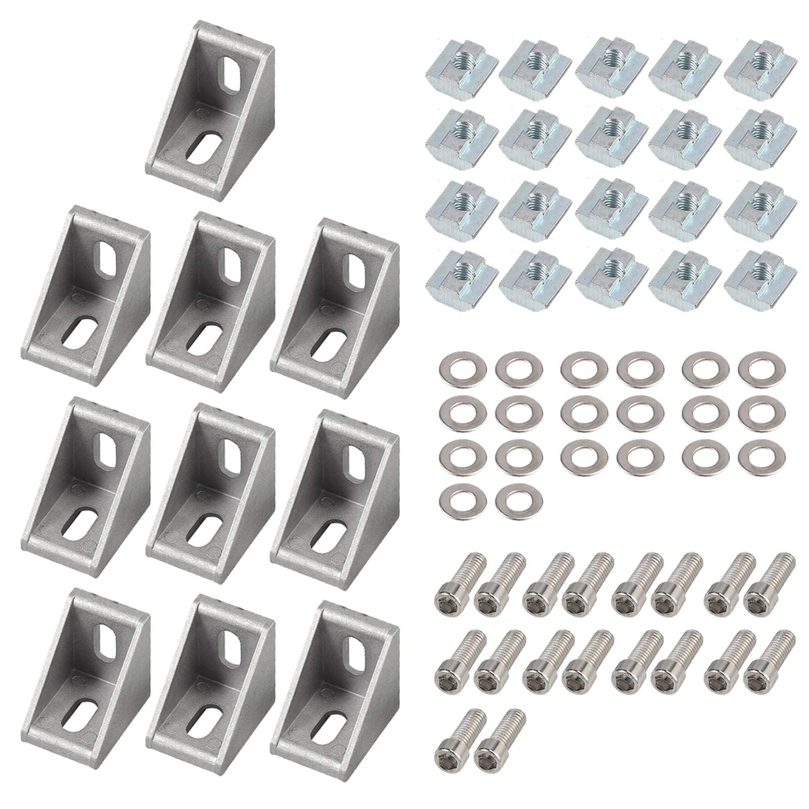 EYPINS 10 Pcs 4040 Aluminum Angle Mounting Brackets, 90 Degree Corner Connector 4040 Extrusion Profile L-Shape Angle Joint Brace Brackets with 8mm Slots, Fastener with M8 Hexagon Screws and T-Nuts