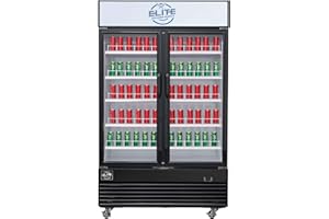 Elite Kitchen Supply Commercial 2 Glass Door Merchandiser Refrigerator, ETL Upright Restaurant Display 2 Section Fridge Cooler, Fan Cooling, LED Light, Restaurants, Bars, Stores 47.2" W 34.4 cu. ft.