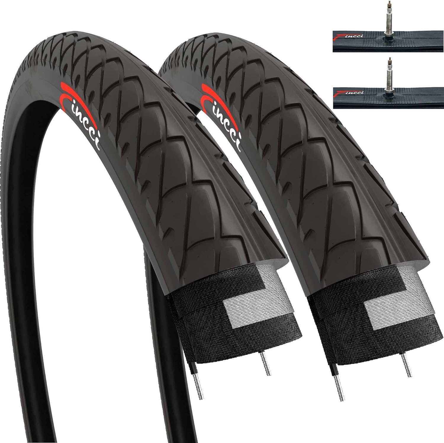 Fincci Set Slick Bike Tyres 26 x 2.126 with 2x Inner Tube Presta - Pair Foldable Bicycle Tyres 54-559 Tyre for Cycle, Road,Mountain, MTB Bicycle - Appropriate for City Ride Pack of 2