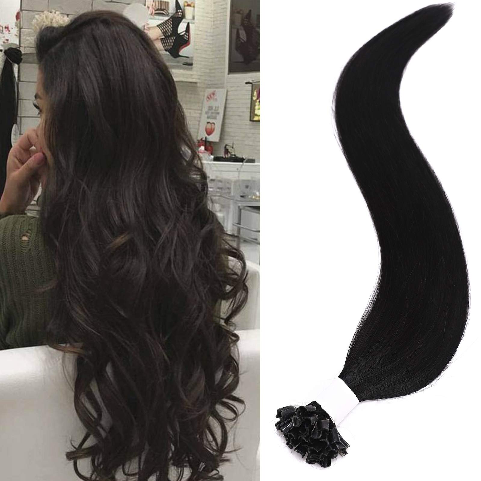 Silk-co U Tip Pre Bonded Hair Extensions Strands Keratin Nail Tip Straight Human Hair Extensions U tip Real Remy Hair 50 Strands Keratin Nail Til 22"-50g Jet Black