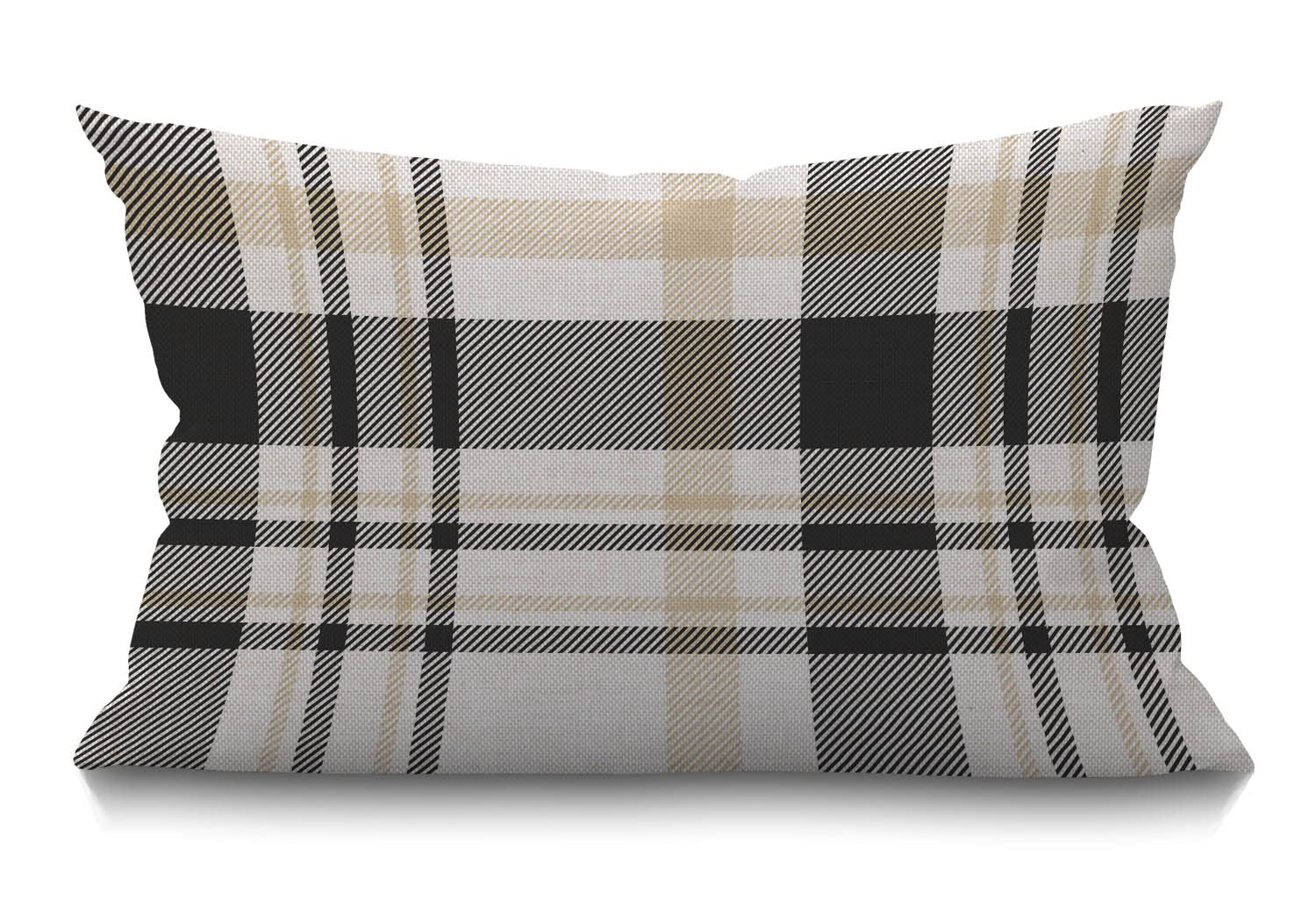 BGBDEIA Plaid Check Cushion Cover Farmhouse Traditional Checkered Gingham in Palette of Black Beige and White Decorations Pillow Cover Case for Sofa Couch Cotton Linen 30 x 50 cm 12x20 Inches
