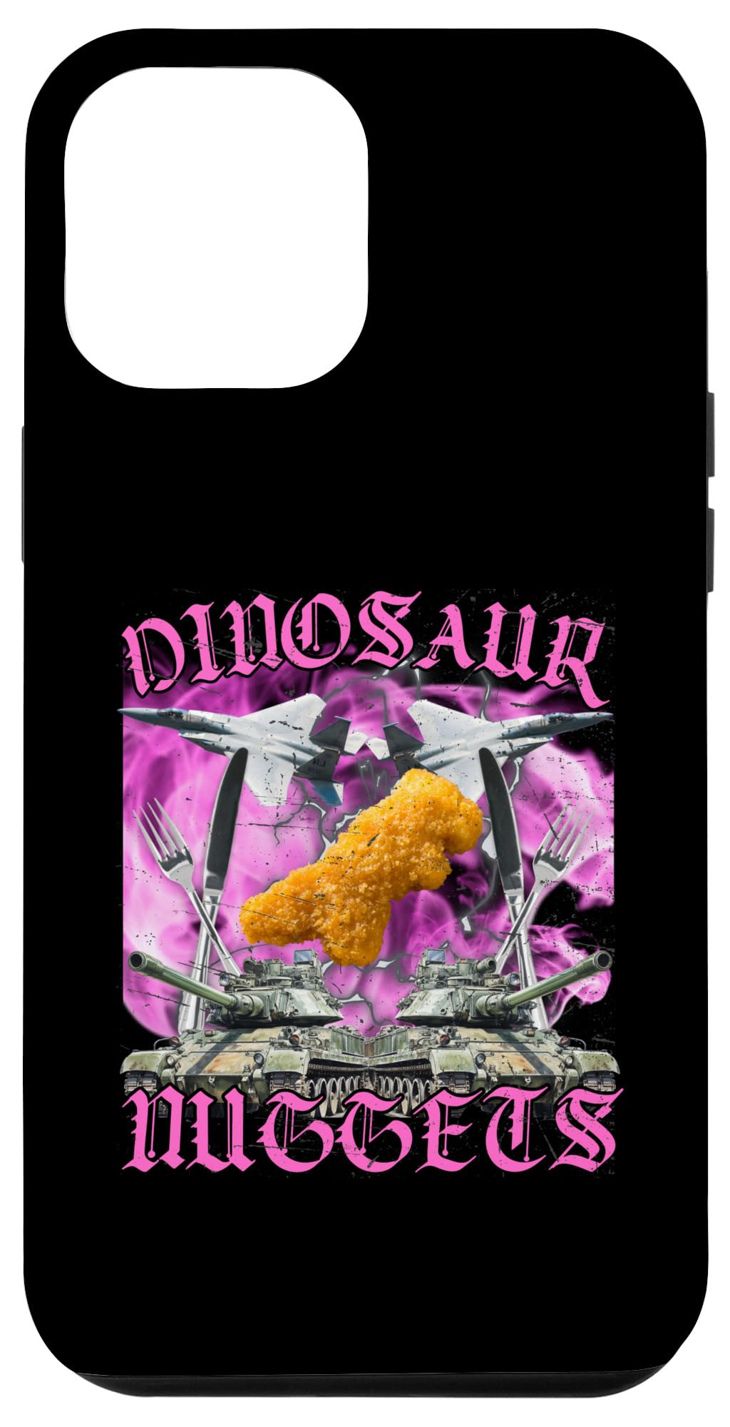 iPhone 14 Pro Max Funny Dinosaur Chicken Nugget Bootleg Hardcore Flames Meme Case