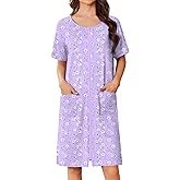 Ekouaer Women Zip Up Robe Short Bathrobe Lightweight House Coats Floral Print House Dress with Pockets Nightgown S-3XL