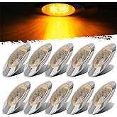 Partsam 10pcs 6.5" LED Marker Lights [DOT Approved], Oval Amber 16 LEDs Clearance Lights with Chrome Bezel, Ultra Thin Paneli