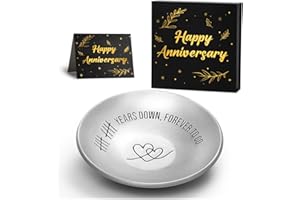 PUGEZ 10th Anniversary Aluminum Gifts for Her/Him, 10 Year Wedding Anniversary for Wife Husband Couple Parents, 4" Ring Holder Dish Jewelry Tray - Decoration Ideas Tin Gift for Men Women