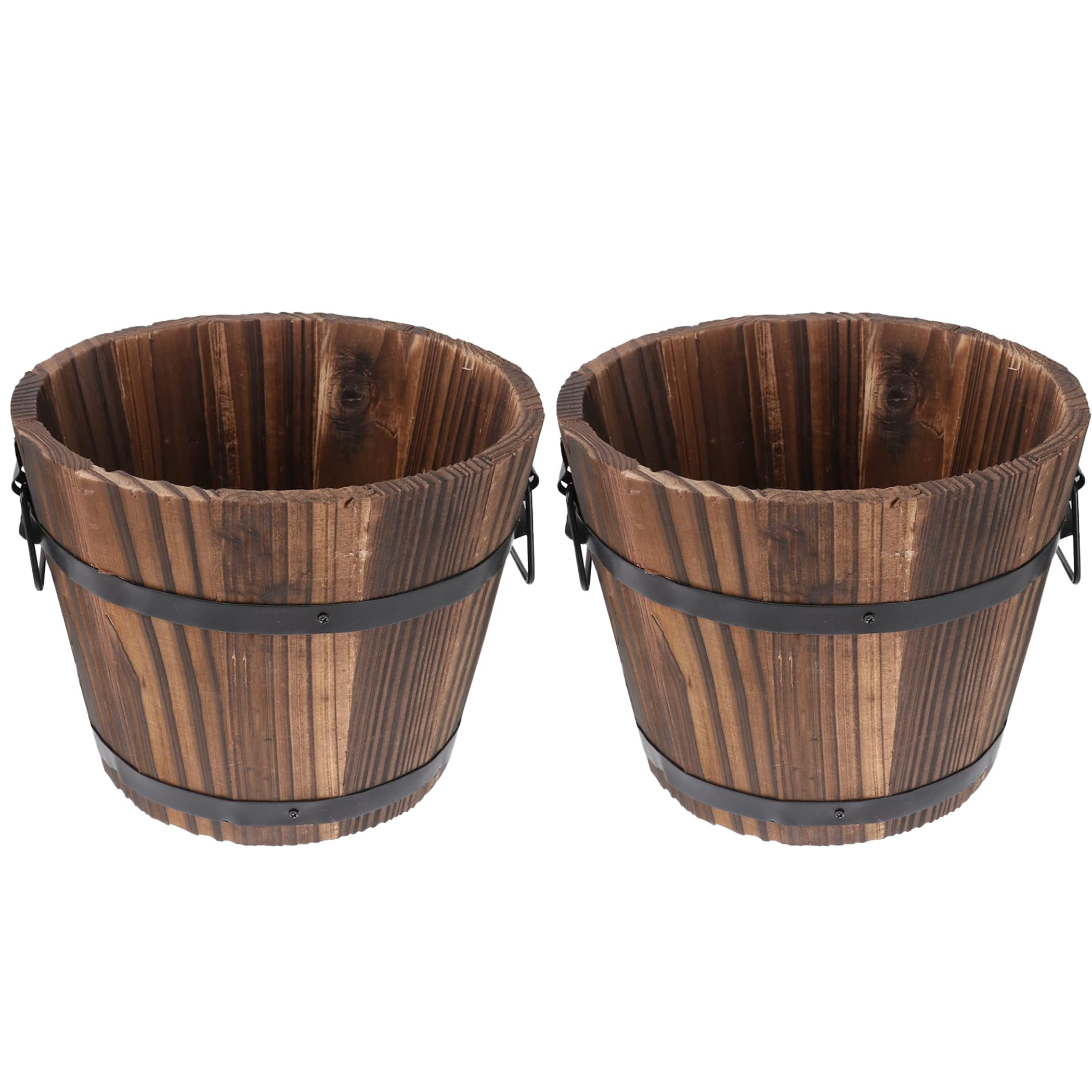 Wensmy 2Pcs Whisky Barrel Planter Wooden Succulent Plant Pot Round Garden Plant Pot Rustic Round Wood Bucket Plant Container Wooden Planter Retro Style Rustic Wood Flower Pot Bucket