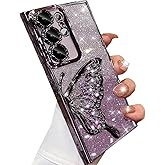 Changjia for Samsung Galaxy S25 Ultra Glitter 3D Butterfly Case,Cute Luxury Bling Sparkle Liquid Flowing Case with Camera Lens Protector Plating Bumper Women Girl Cover for Galaxy S25Ultra 6.9",Purple