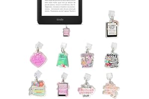 Tostmrks E-Reader Charms Set - 9 Pcs Custom Acrylic Dust Plugs for Kindle Type C Devices Fun Book Lover Accessories, Protects Ports Adds Color for Students And Teacher