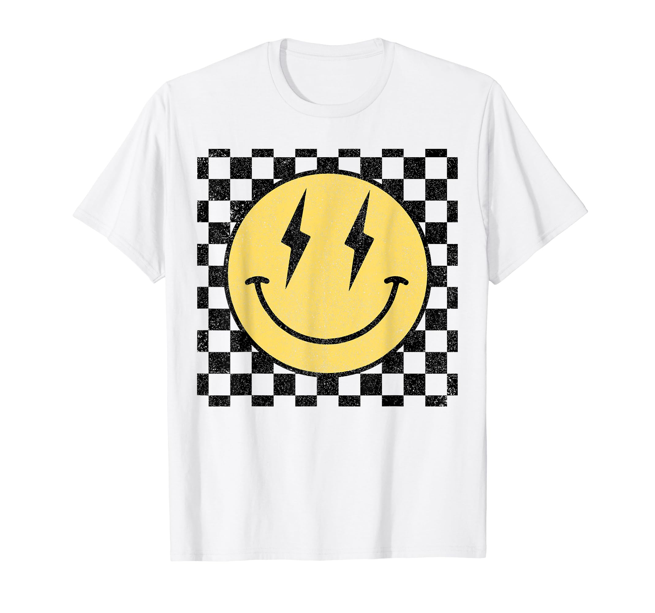 Retro Smile Face Checkered Pattern TShirts Retro Happy Face Shirt Checkered Pattern Smile Face Trendy T-Shirt