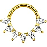 TRBR 16G Pear Cut CZ Septum Ring Surgical Steel Piercing Jewelry Gemstone Hinged Segment Clicker Daith Earring, 16 Gauge Gold Silver 8mm