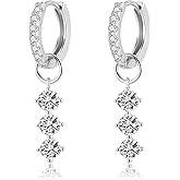 DAILY VIBES Cute Dangle Huggie Earrings for Women 925 Sterling Silver Post Dainty 14K Gold Plated Mini CZ Butterfly Star Cross Heart Charm Drop Cartilage Small Hoop Earrings