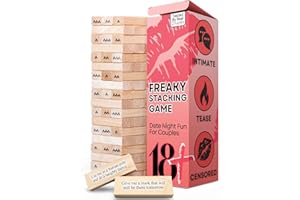RENACO GIFT COMPANY 54Pcs Couples Games for Adults, Super Naughty Tumbling Wooden Lust Tower Stacking Game with Intimate Dares for Date Night Party, Spicy Romantic Intimacy Valentines Day for Couple