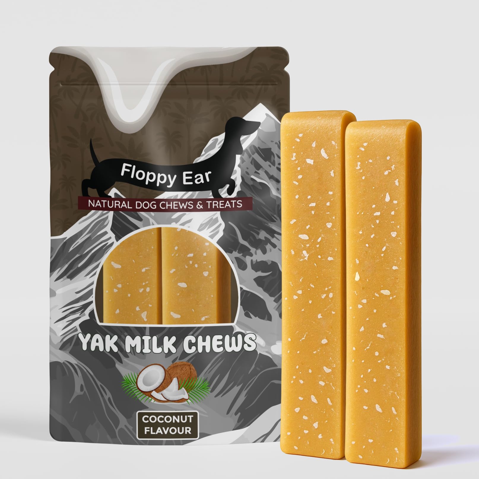 Himalayan Yak Dog Chews - Coconut Flavour - Yak Chews with Milk for Dogs Large (pack of 2) - Protein & Calcium Rich Long Lasting Dog Chews - Dogs Dental Stick - Healthy Yak Snack - Natural Yak Chews