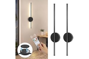 TaoFiaCo Battery Operated Wall Sconces Set of Two, Wireless Rechargeable Wall Sconces Black with Remote Control Dimmable, Cordless Wall Light Decor for Living Room, Bathroom, Hallway, Timing, 24 Inch